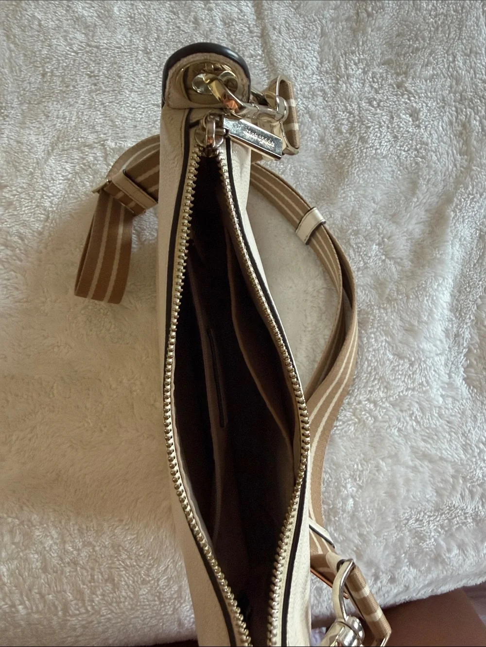 kate spade Cream Pebble Leather Shoulder Bag with Striped Strap